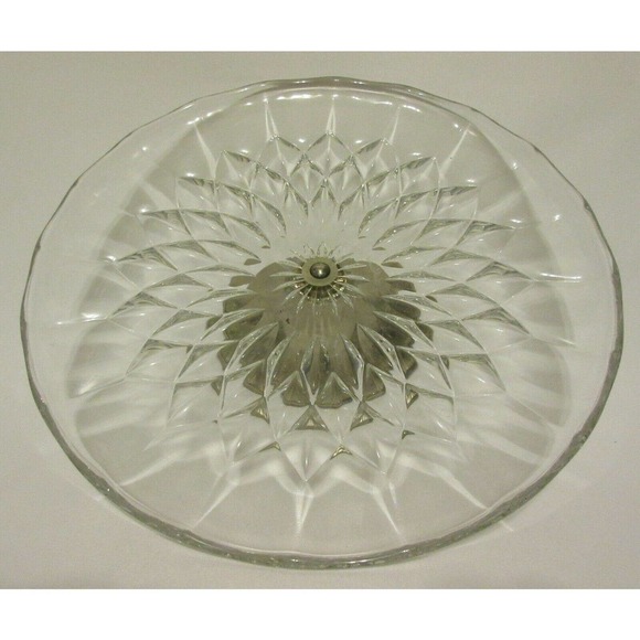 Val St. Lambert Crystal BALMORAL Cake Stand with Metal Base Signed - Picture 3 of 12